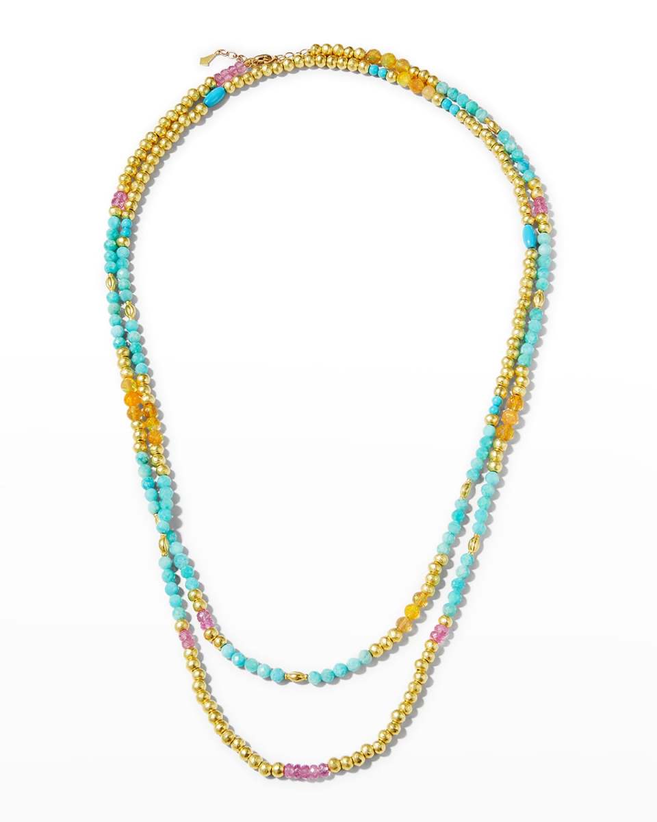 18K Yellow Gold Amazonite, Opal, Pink Sapphire and Turquoise Necklace